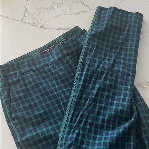 Lafayette 148 New York Green and Blue Plaid Straight Leg Pants
